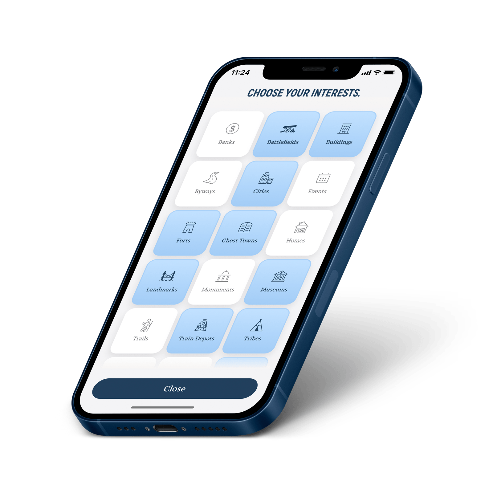 Category Filtering view of Historik App